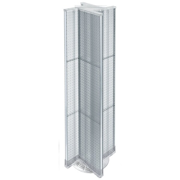 Pinwheel Pegboard Floor Display on Revolving Base. Spinner Rack Stand